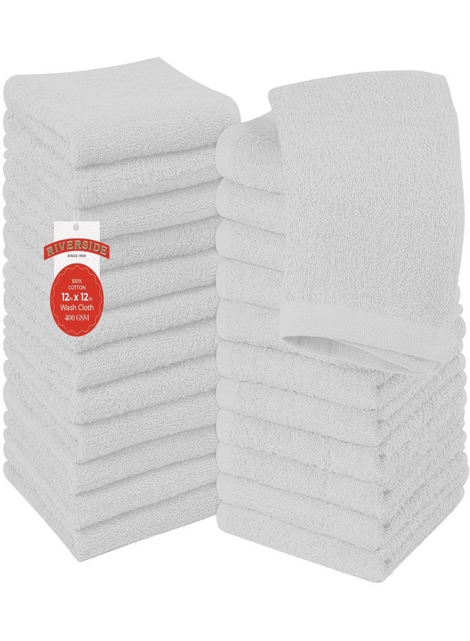 RIVERSIDE 24 Pack Washcloths Set - 100% Cotton [12x12 Inches] - 500 GSM, Soft, Quick-Dry & Highly Absorbent Face Towels - Perfect for Bathroom, Gym, Hotel, Spa & Travel - White - Image 1